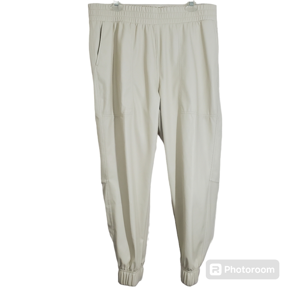 NWT Calia Ath-Leather High Rise Jogger Pants Faux Leather Cream Large